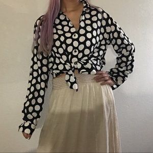 Michael Kors Black and White Tie Front Button Down Shirt